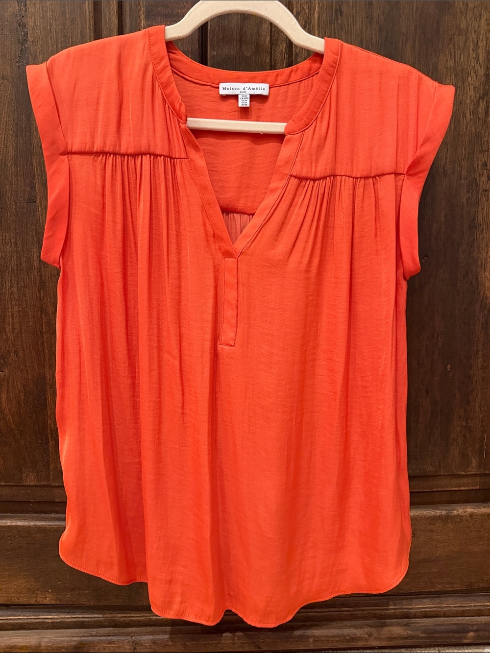 Maison d’ Amelie Bright Orange V-Neck Cap Sleeve Blouse